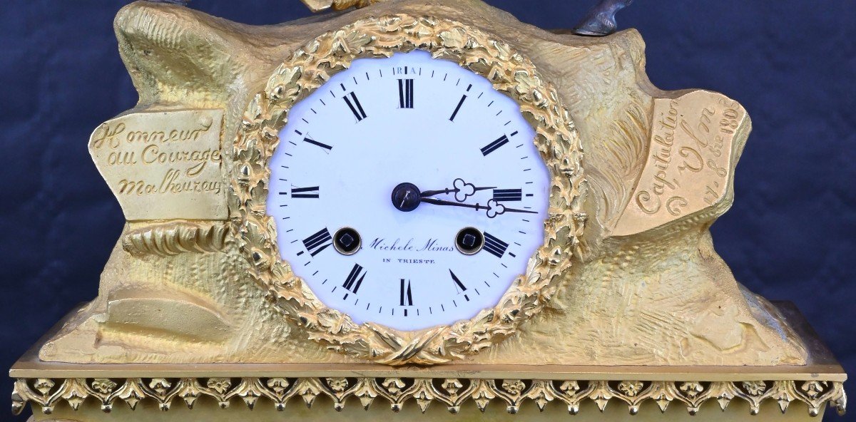 Horloge De Table Avec Napoléon, Socle En Bois Incrusté Et Cloche d'Origine - 19e Siècle-photo-2